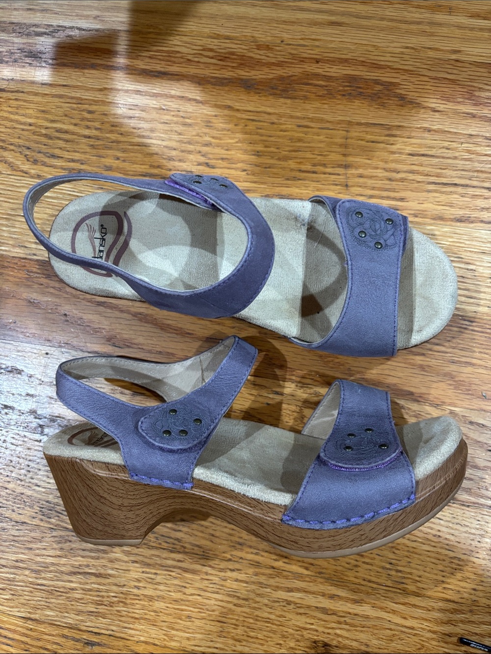 Dansko Purple Suede Slingback Wedge Sandals